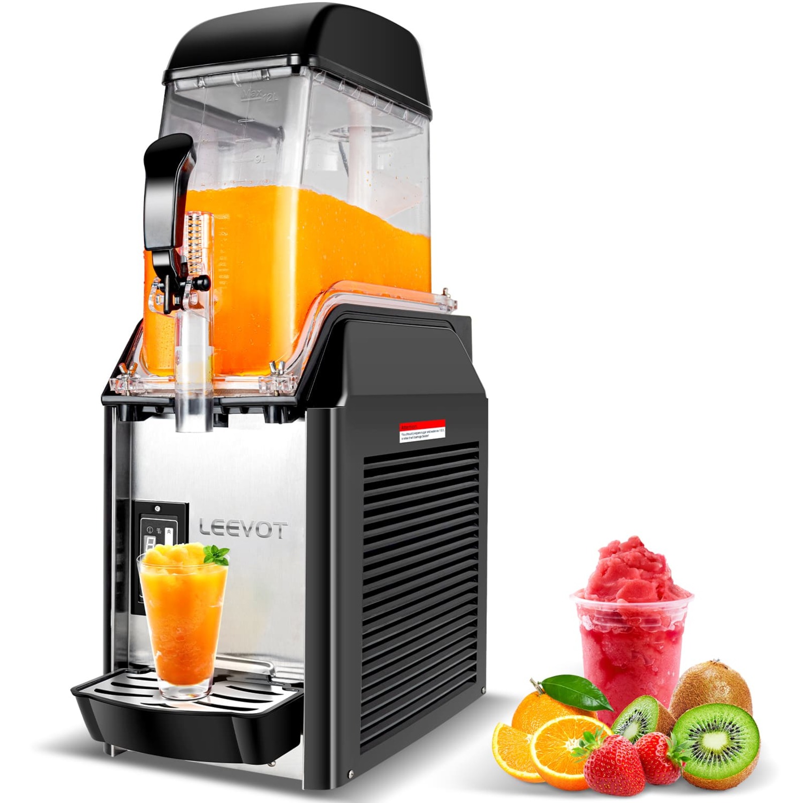 LEEVOT 3.2-Gallon Single-Tank Commercial Slushy Machine - Frozen Beverage Dispenser