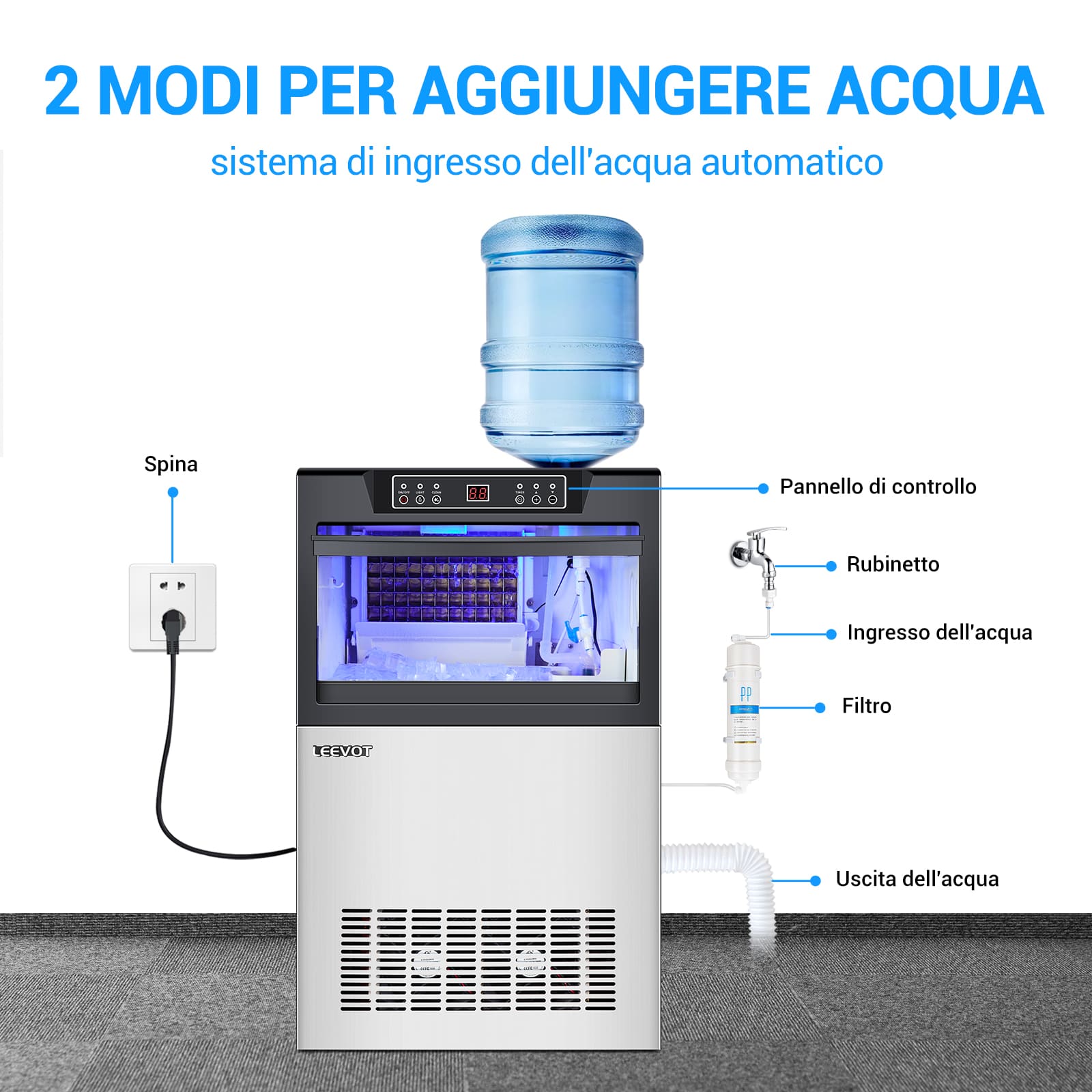 Leevot CIM-550F Fabbricatore di Ghiaccio da Sottobanco - Grado Commerciale, Raffreddato ad Aria, Perfetto per Bar, Uffici e Caffetterie