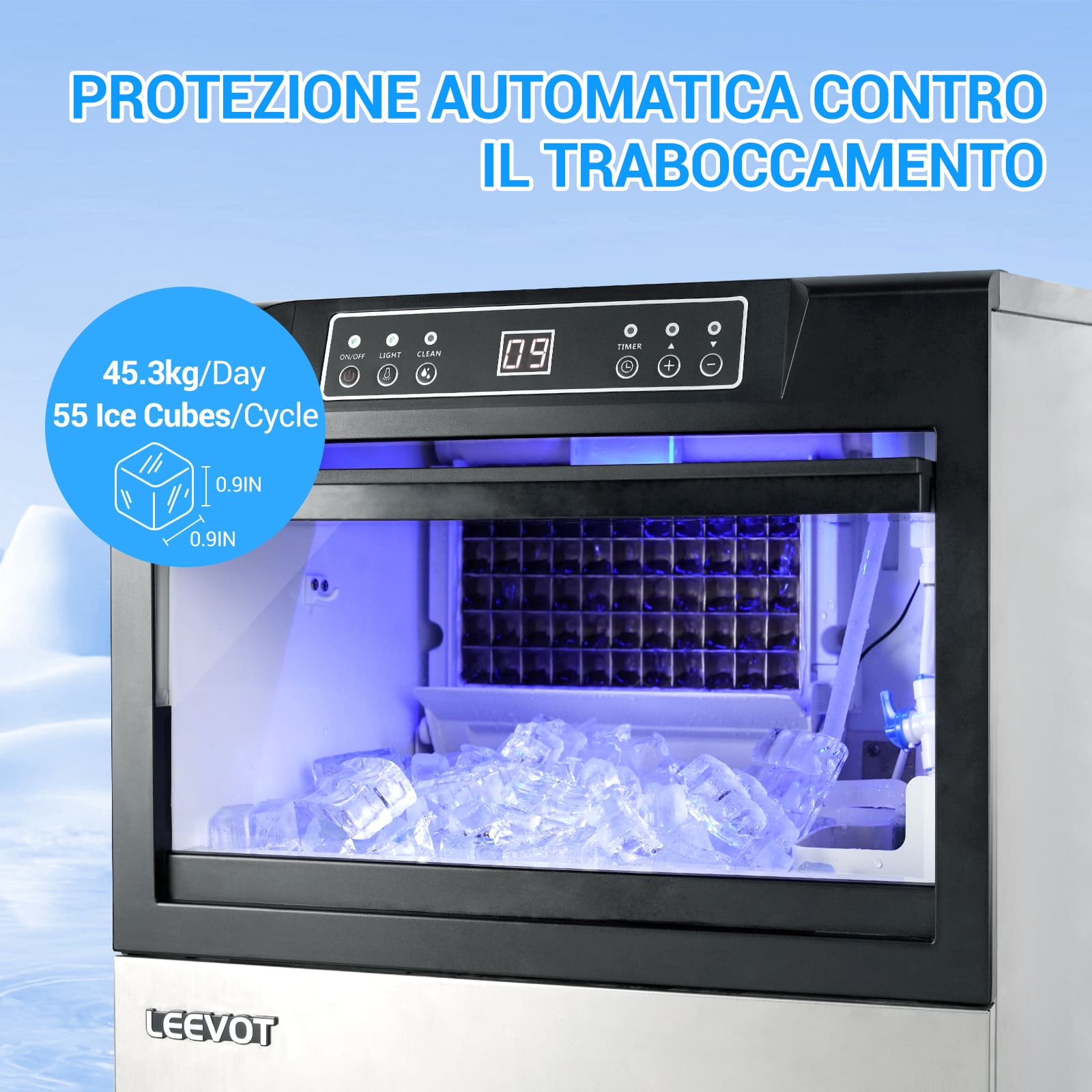Leevot CIM-780F Fabbricatore di Ghiaccio da Sottobanco - Grado Commerciale, Raffreddato ad Aria, Perfetto per Bar, Uffici e Caffetterie