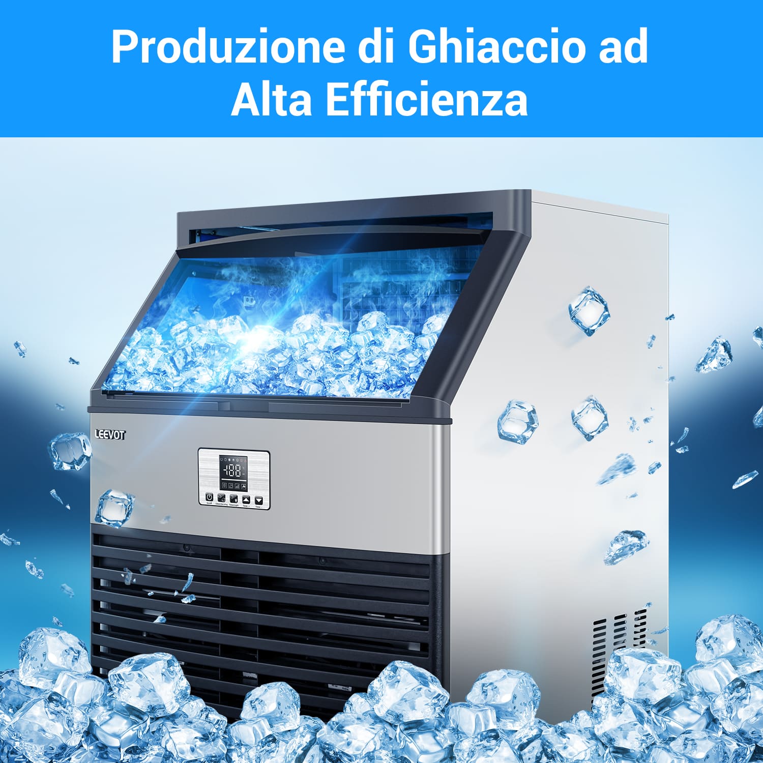 Leevot CIM-1400F Fabbricatore di Ghiaccio da Sottobanco - Grado Commerciale, Raffreddato ad Aria, Perfetto per Bar, Uffici e Caffetterie