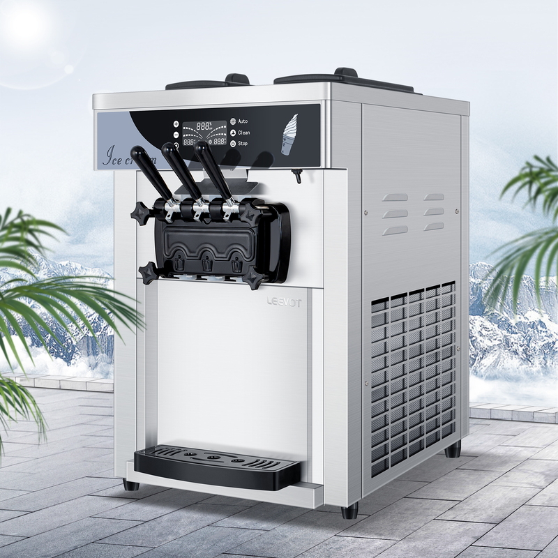 Leevot Macchina per Gelato Soft Serve da Banco con 2 Tramogge e 3 Dispenser per Ristoranti e Snack Bar
