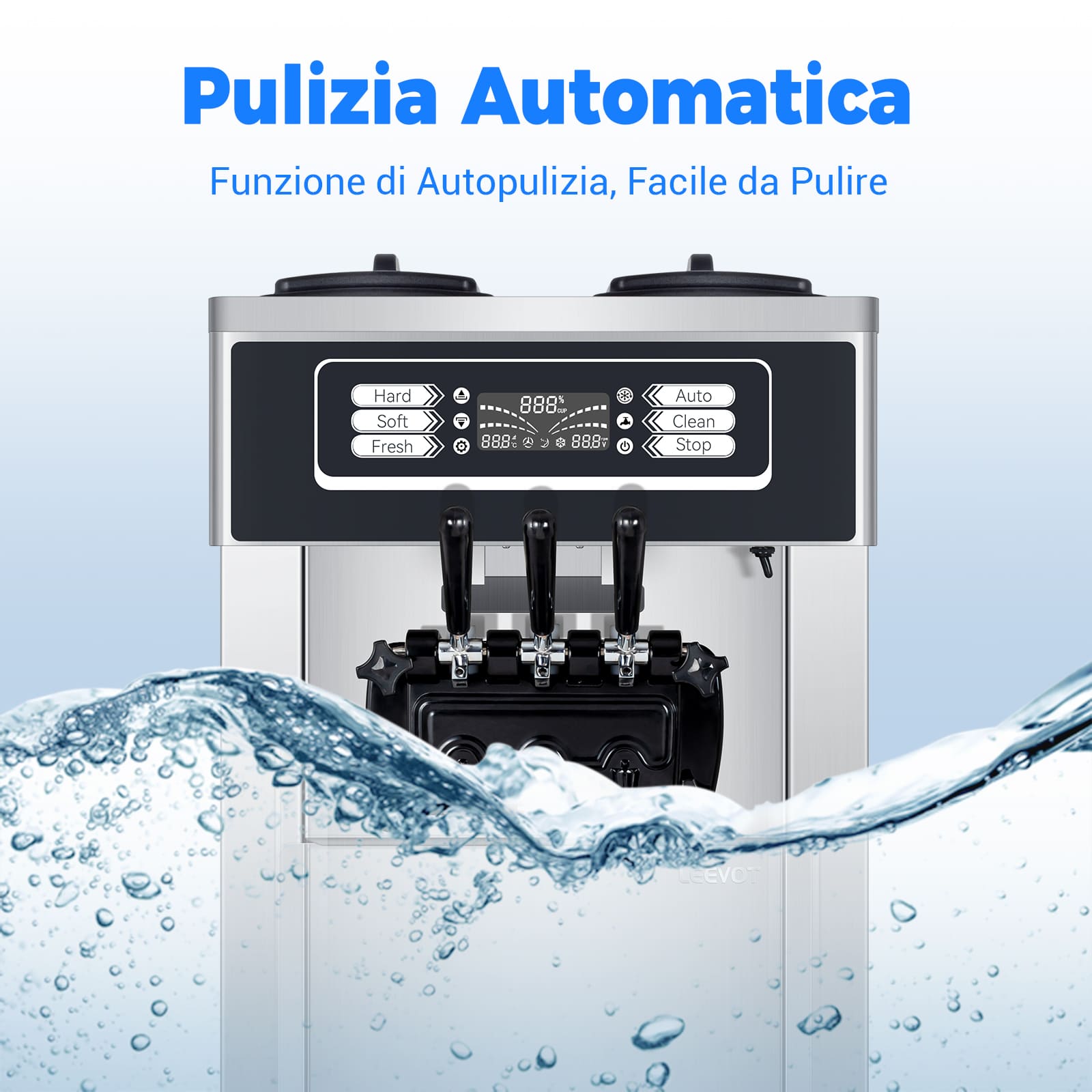 Leevot Macchina per Gelato Soft Serve Modello da Pavimento con Funzione di Pre-raffreddamento e Freschezza, 2 Tramogge e 3 Dispenser