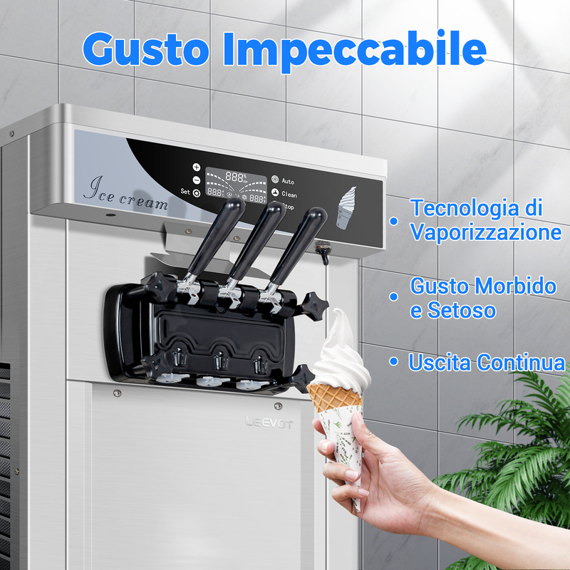 Leevot Macchina per Gelato Soft Serve da Banco con 2 Tramogge e 3 Dispenser per Ristoranti e Snack Bar