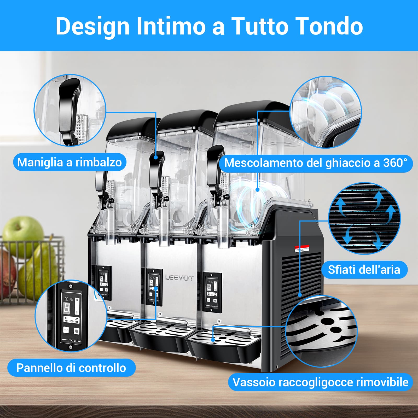 LEEVOT Macchina per Granite Commerciale con Tre Vasche da 12L - Fabbricatore di Bevande Ghiacciate in Acciaio Inossidabile per Ristoranti e Bar