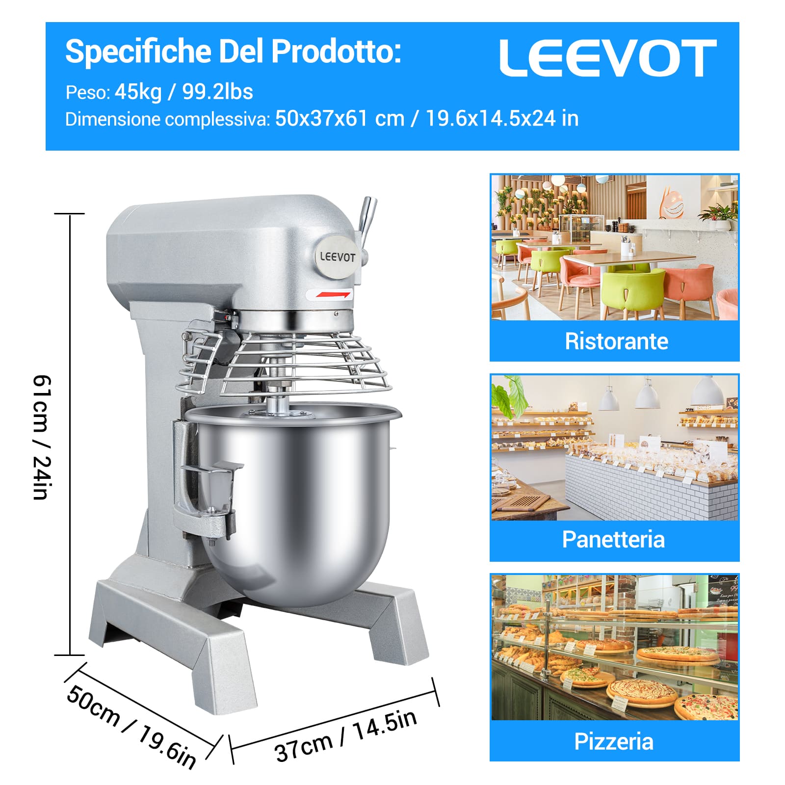 Leevot Impastatrice Planetaria Commerciale da 10L - Funzionamento Versatile con Paraschizzi e Accessori Standard