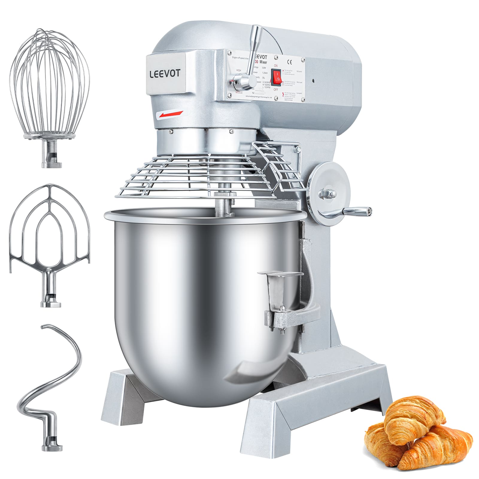 Leevot mixer professionale 30 L. - Funzione di Temporizzazione, Mixer Elettrico da Banco Robusto con Protezione e Accessori Standard