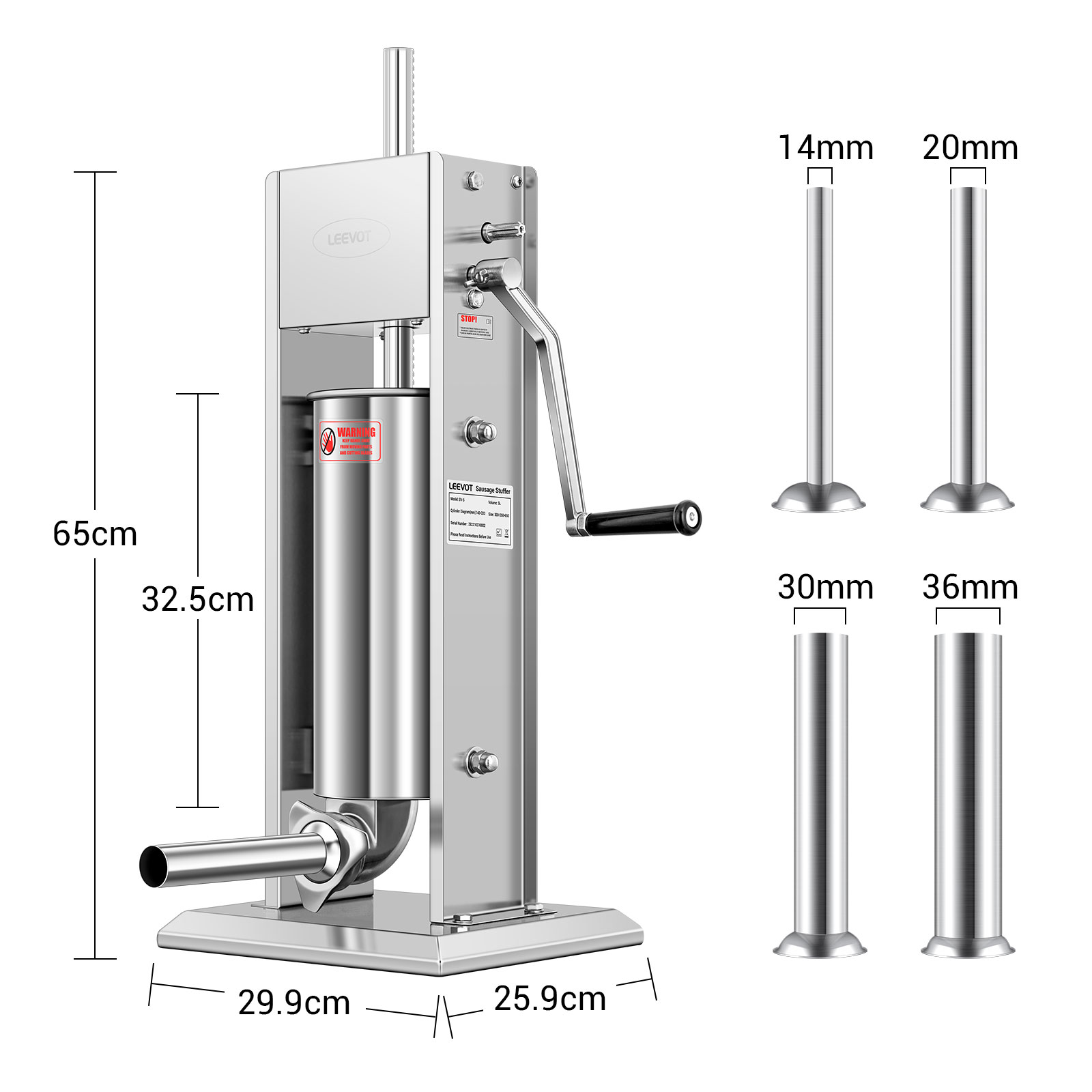 Leevot 5 Litri Insaccatrice Manuale Verticale - Acciaio Inox, 2 Velocità, 4 Tubetti di Riempimento