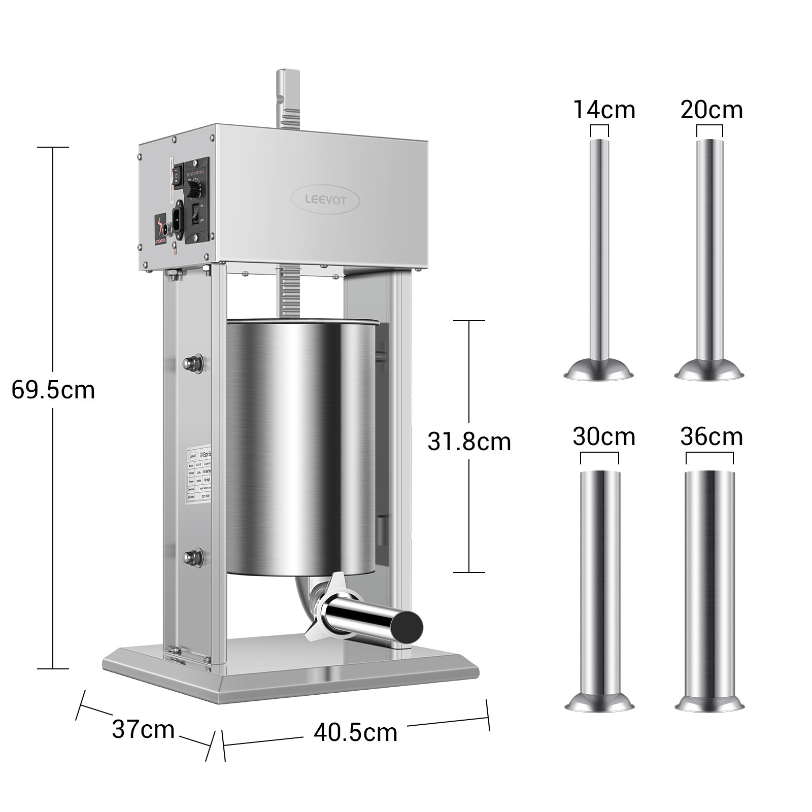 Leevot Insaccatrice Elettrica 12L, 9 Velocità, Verticale, Acciaio Inossidabile, 4 Tubetti, Casa e Professionale