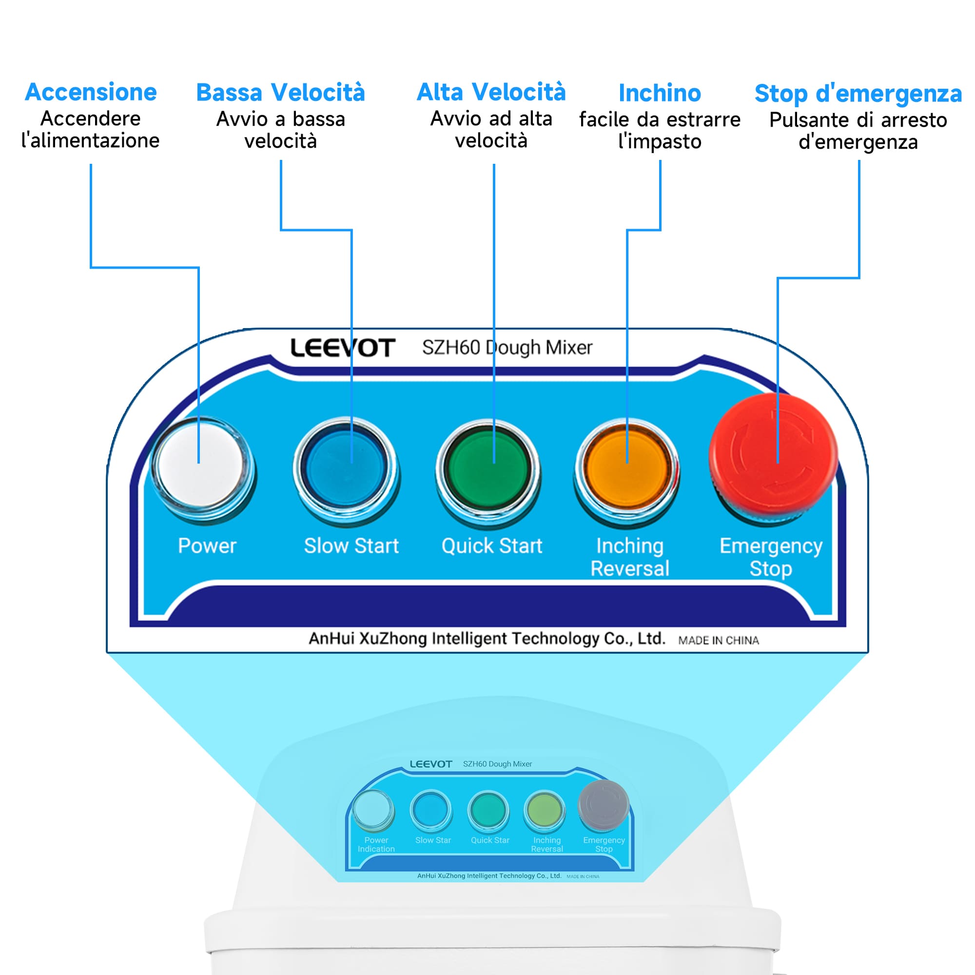 Leevot Impastatrice a Spirale Professionale da 60L – Capacità Elevata, Doppia Rotazione e Sicurezza Avanzata per Cucine e Panifici