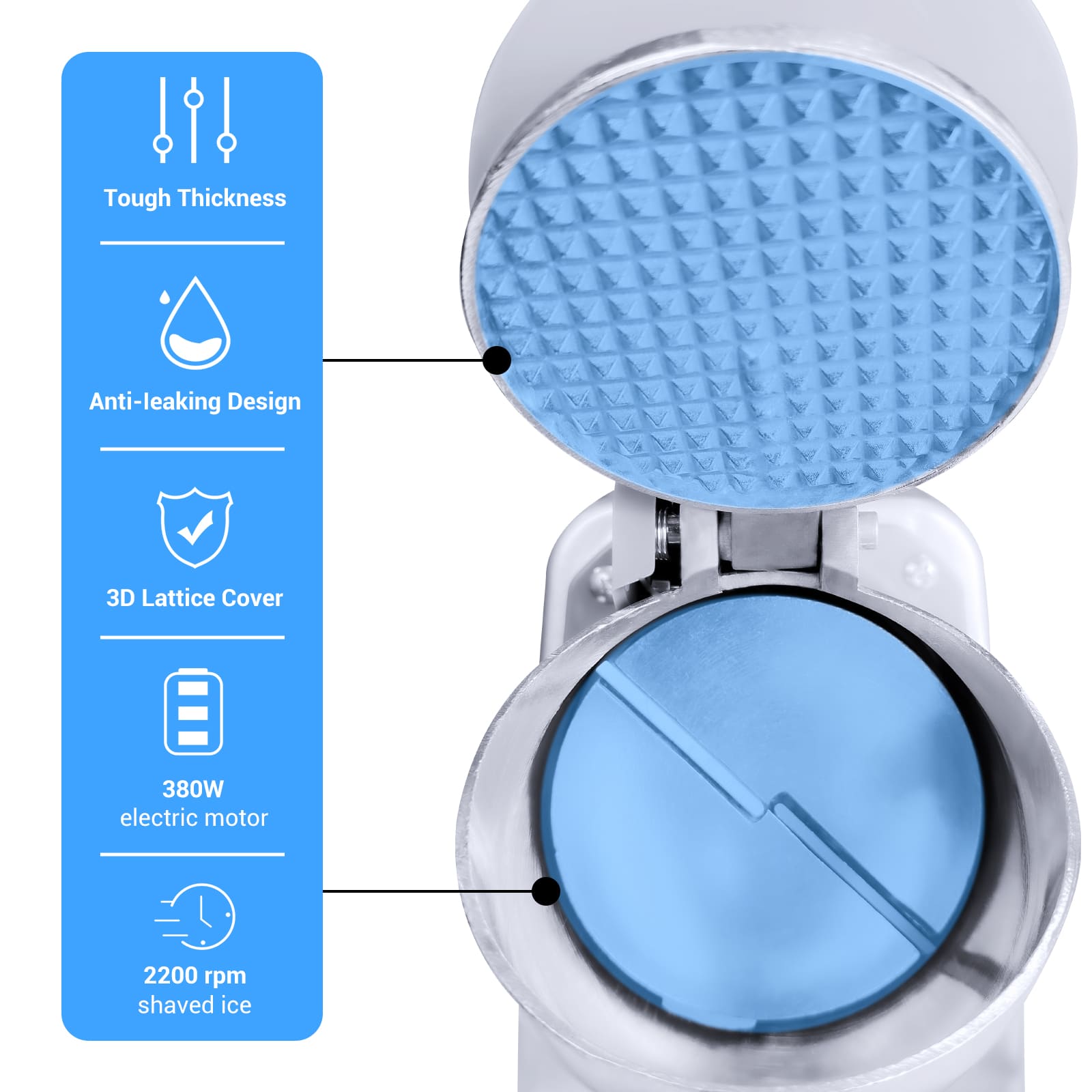 LEEVOT Macchina per Coni di Neve ad Alta Capacità - Tritaghiaccio 85 kg/h con Motore 2200 RPM, Sicurezza Avanzata e Design Robusto in Acciaio Inossidabile