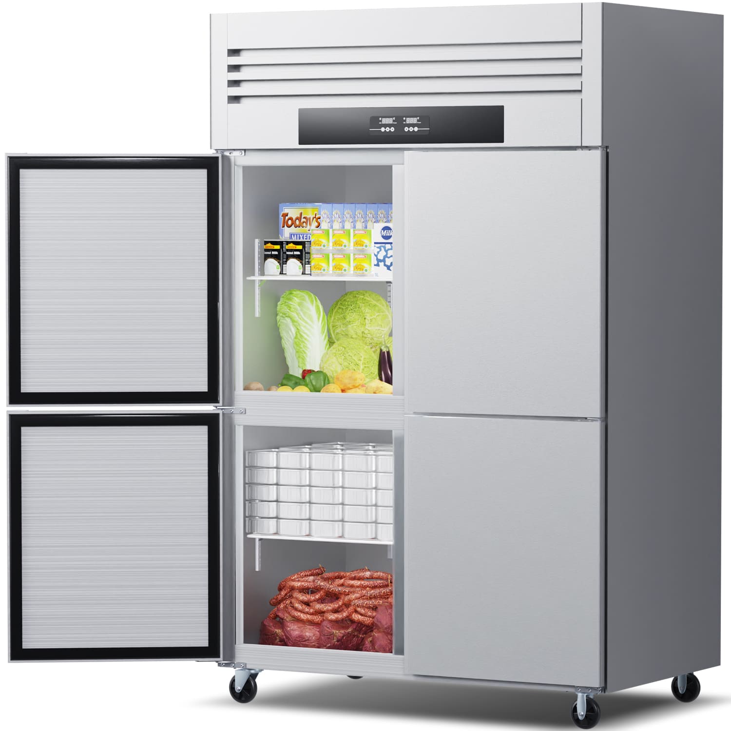 900L Congelatore Commerciale a Porta Solida Reach-In, Refrigeratore Verticale da 300W, Armadio Refrigerato in Acciaio Inossidabile da 220V per la Conservazione di Cibi Surgelati.