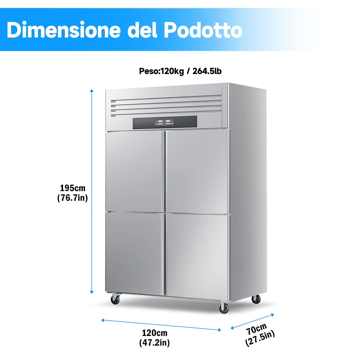 900L Congelatore Commerciale a Porta Solida Reach-In, Refrigeratore Verticale da 300W, Armadio Refrigerato in Acciaio Inossidabile da 220V per la Conservazione di Cibi Freschi.